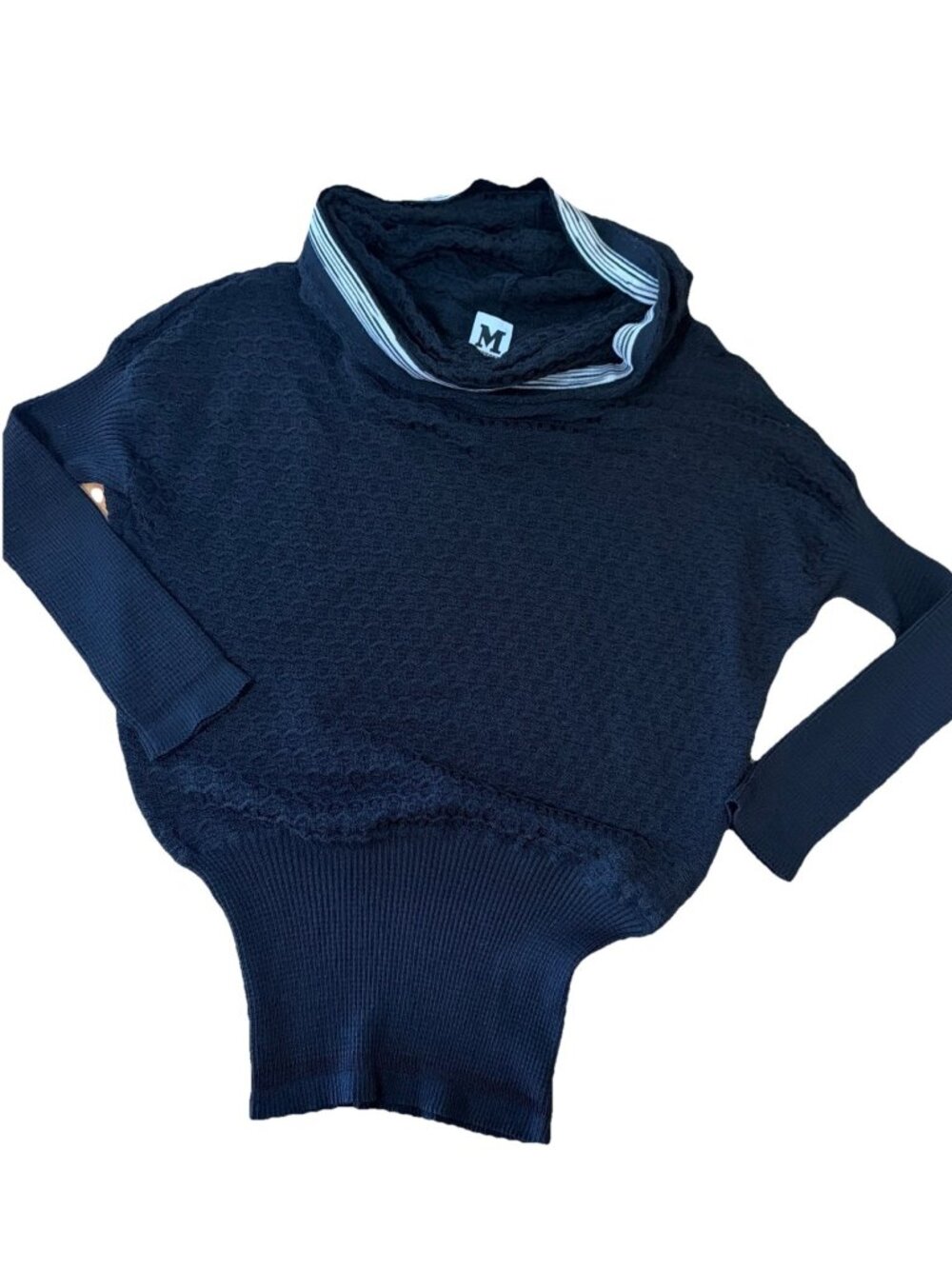 Missoni Black Textured Sweater Cowl Neck White Accents. Classic Designer Sz 6